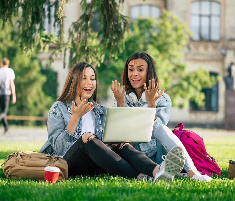 Students laughing outside